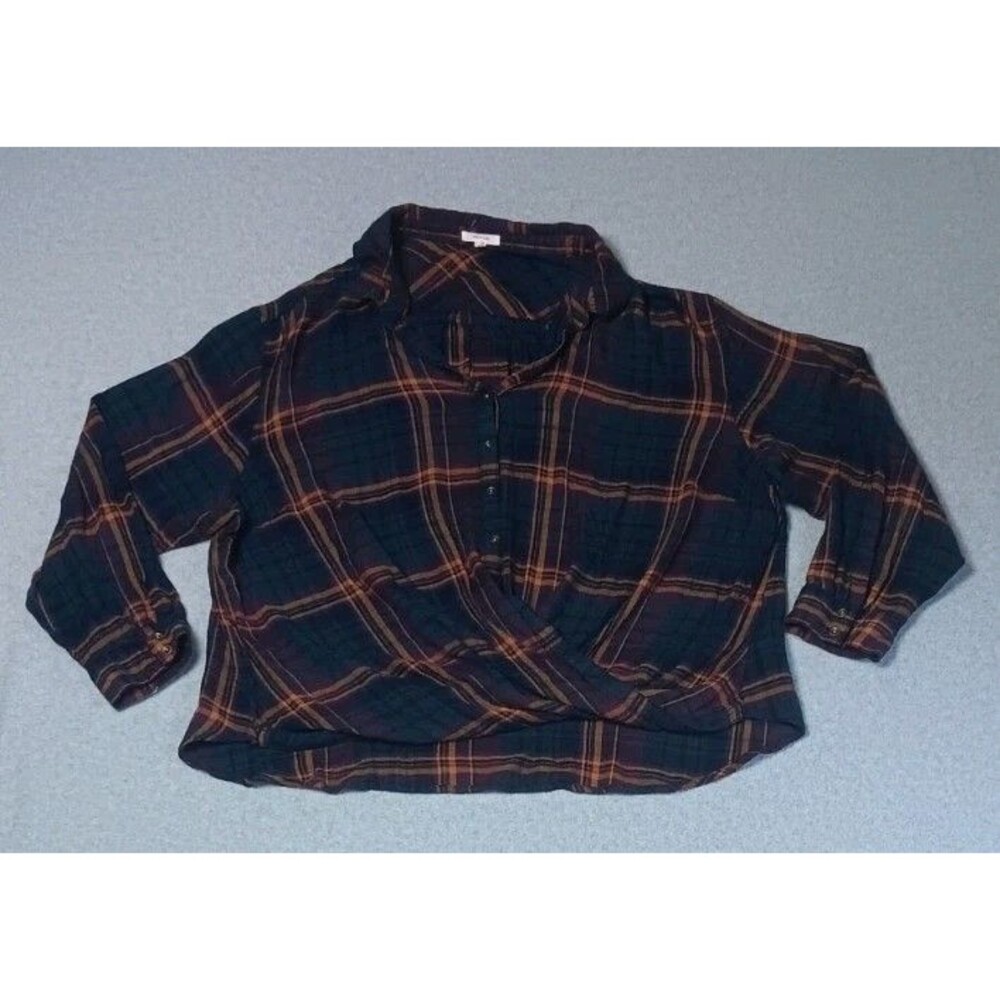 Maurices Crossover Wrap Twist Front Button Up Blouse 3 Plaid Flannel Autumncore